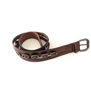 Women's Leather Triple Belt, Interlaced With Silver Metal Ovals, 35" Inch length
